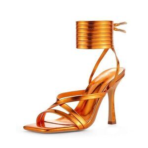 Lace Up Sandals Open Toe High‎ Stiletto Heels Strappy Tie Up  Orange Size 9